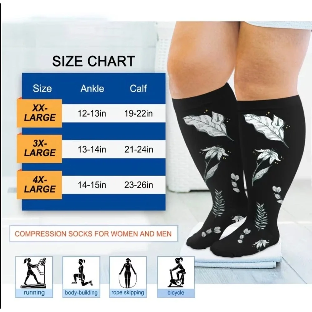 Unisex 20-30 mmHg Compression Socks 3XL Floral Double Gradient Medical 4‎ Pack